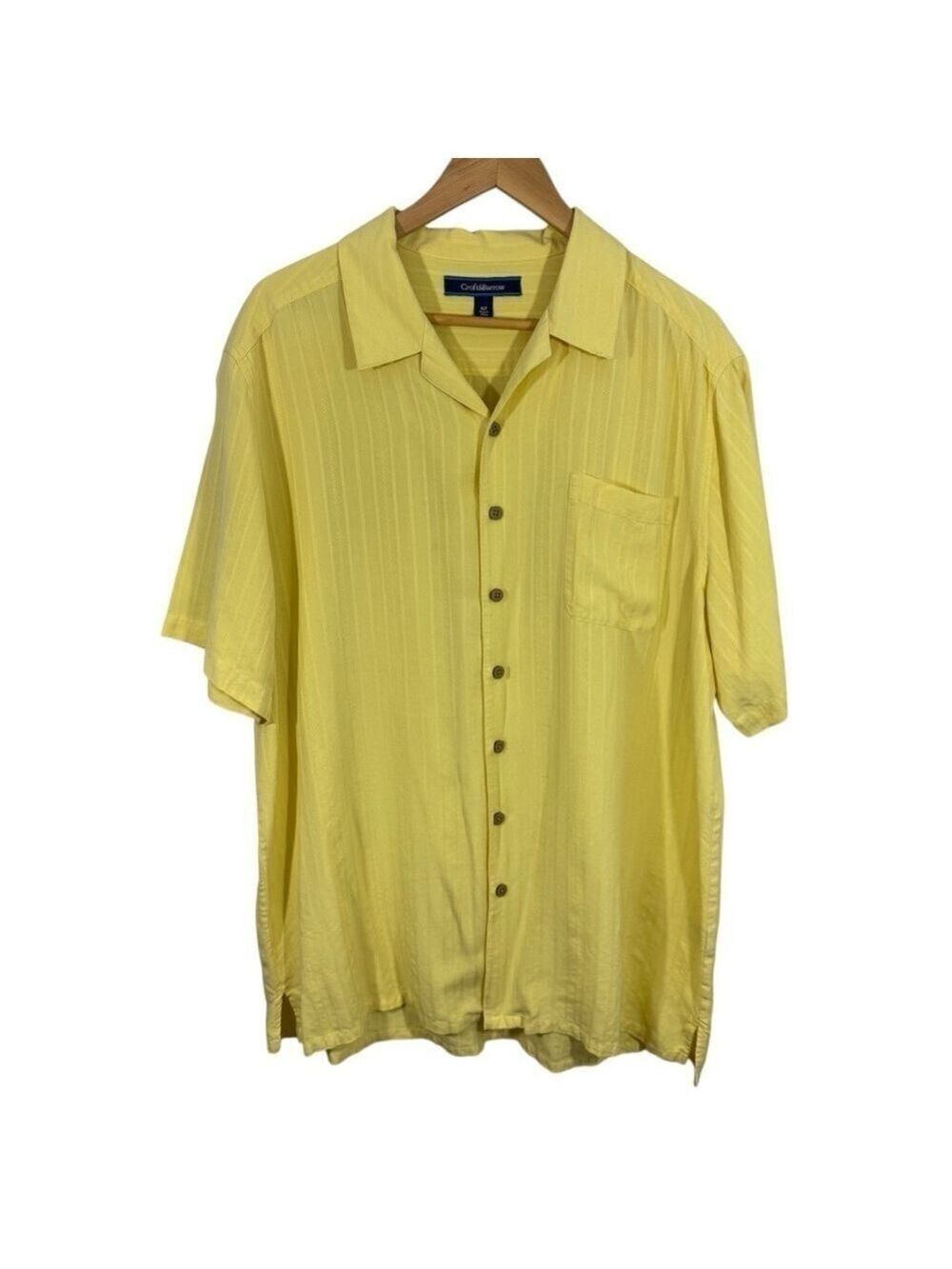 Croft&Barrow 100% Silk Short Sleeve Shirt Mens XLT Yellow Button Down Preppy GUC